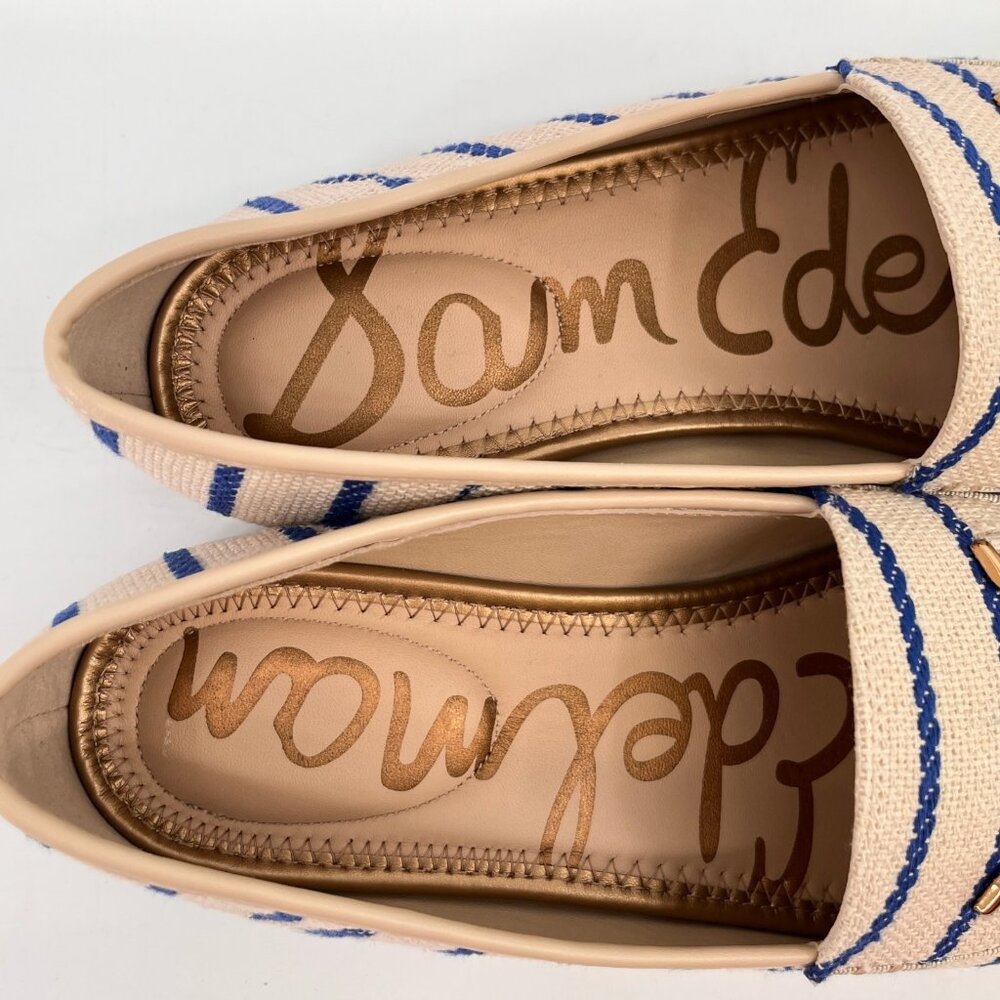 Sam Edelman Loraine Loafer Cobalt Stripe Size 8.5 Fabric Bit Almond Toe Flat - Picture 4 of 13